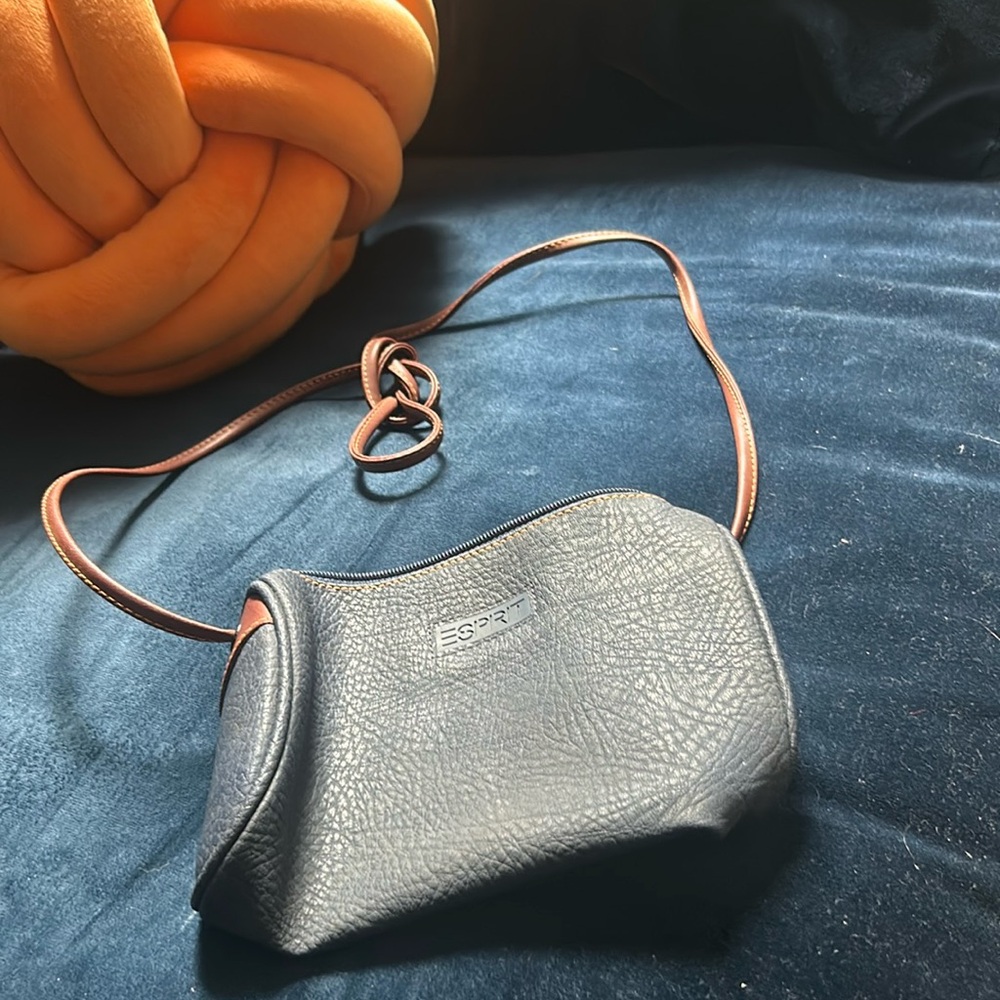 Esprit Vintage Navy Leather Mini Sac Bag W Brown Straps✨